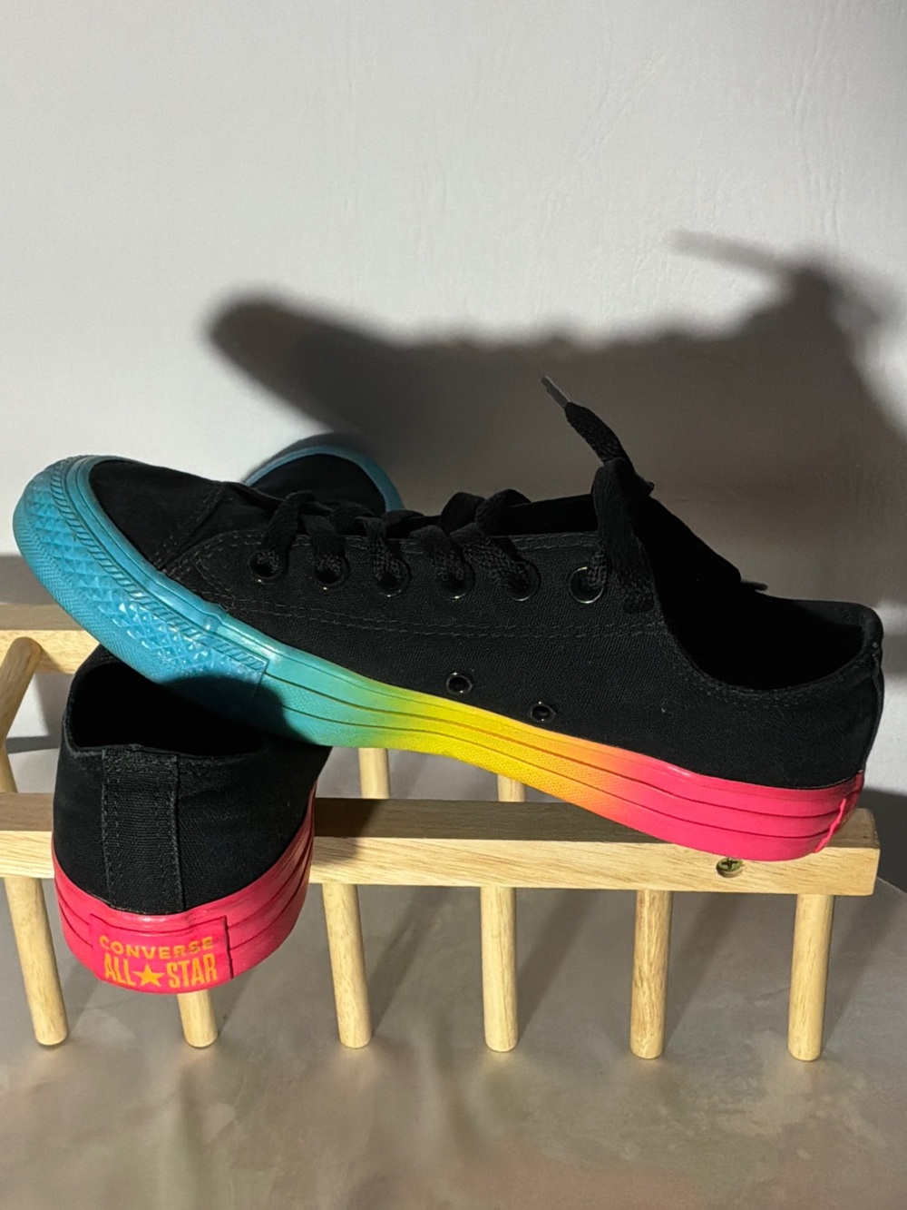 🌙✨Converse Black Canvas Low Top Sneakers with Rainbow Gradient Sole - Picture 9 of 9